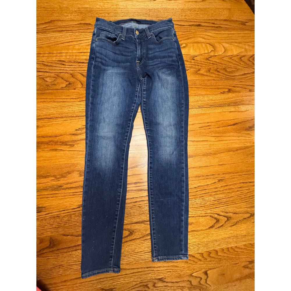 7 For All Mankind Skinny Jeans Dark Wash Blue Denim Size 27 Squiggle Pocket